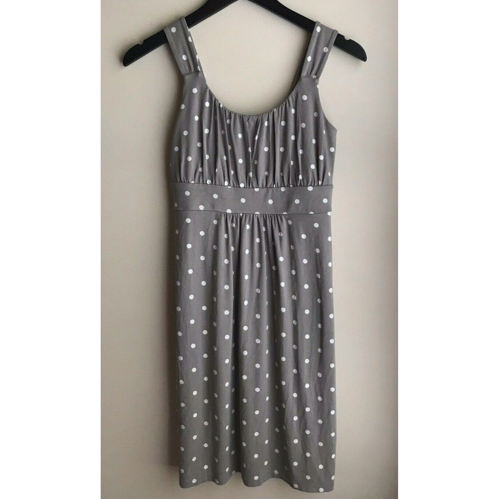 Ann Taylor Gray White Polka Dot Jersey Knit Dress